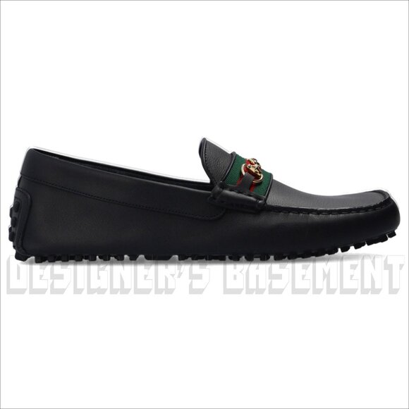 GUCCI mens 13 black AYRTON leather Horsebit DOUBLE G WEB Driver Moccasin shoes - Picture 9 of 12